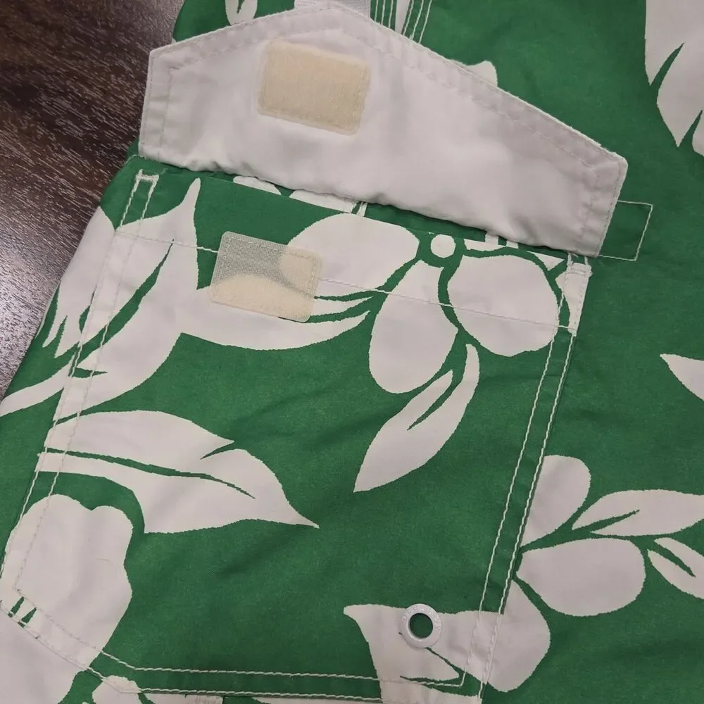 Old Navy Mens L Board Shorts Green White Floral Hawaiian Print Drawstring Swim